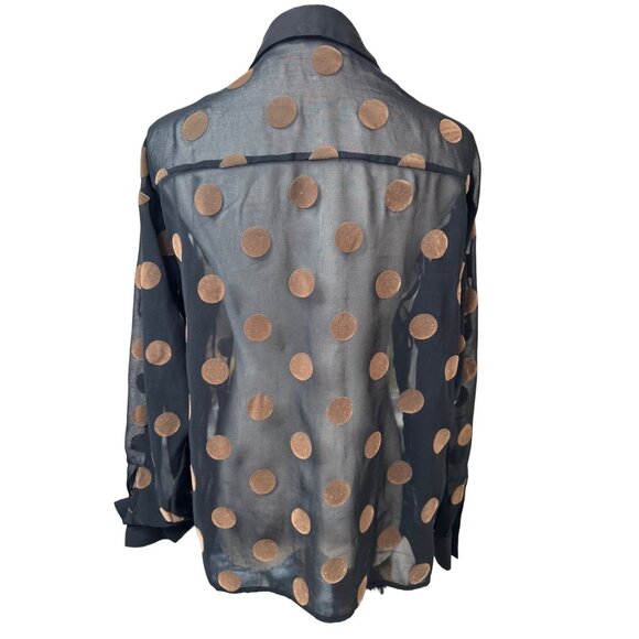 Zara XS Basic Sheer Black & Brown Polka Dot Long Sleeve Button-Up Blouse - Picture 8 of 9